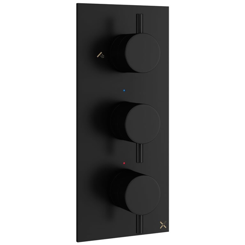 Cutout image of Crosswater MPRO Matt Black Triple Outlet Shower Valve